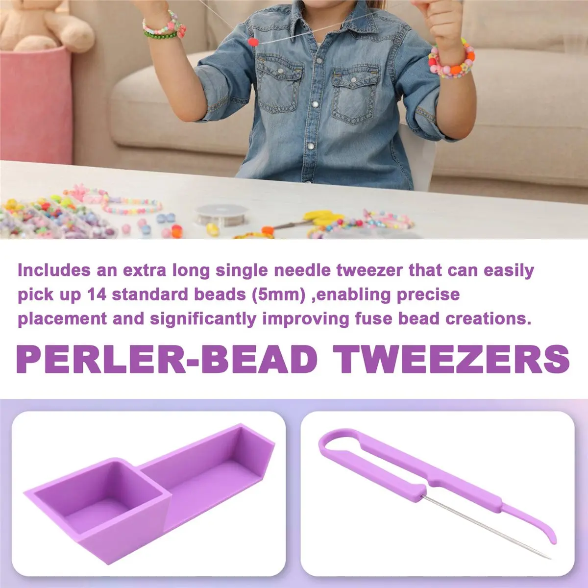 DT38 Fuse Bead Single Needle-Tweezer & Aligner Tray Set, 5mm Fuse Beads Kit, Fuse Tool for Crafting Jewelry Bracelet