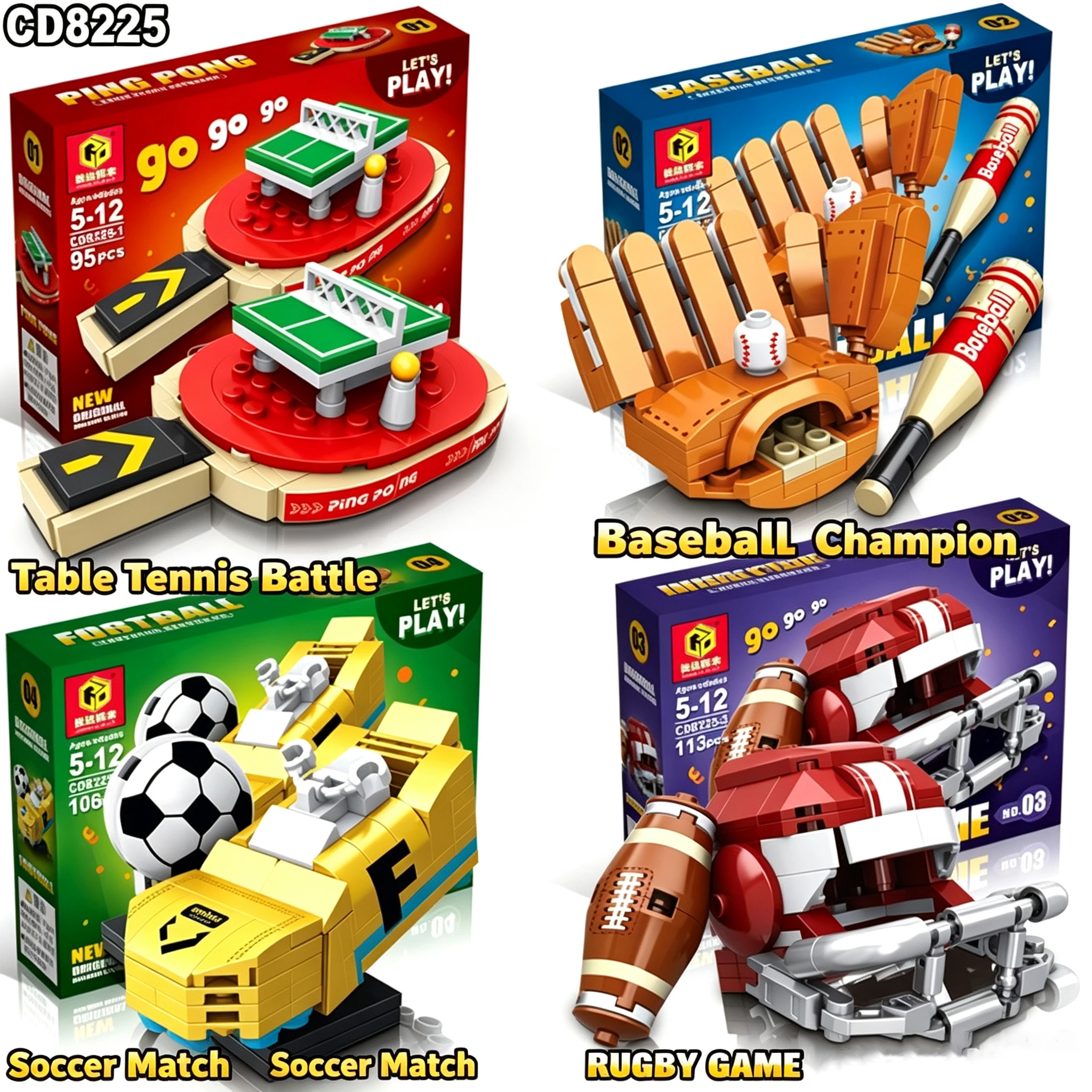 4 Styles Sports Game Building Bricks Set Ping‑Pong Table Baseball Glove Football Rugby Desktop Competitive Game DIY For Gift