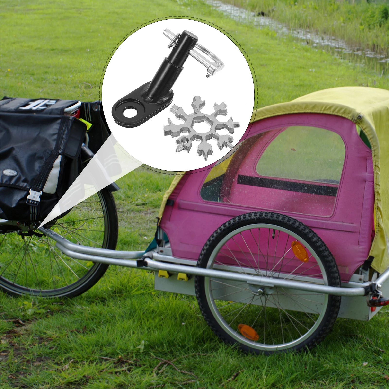 

1 комплект велосипедных аксессуаров, металлическая муфта для велосипедного прицепа, тяговая головка, разъем задней стойки для детского велосипеда