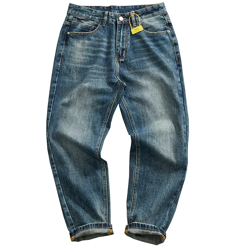 

Light blue washed versatile straight leg jeans for men, retro and simple Korean style fashionable casual denim pants
