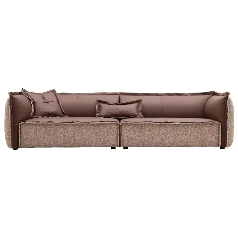 

Straight row leather sofa minimalist retro style living room combination cotton and linen leather sofa