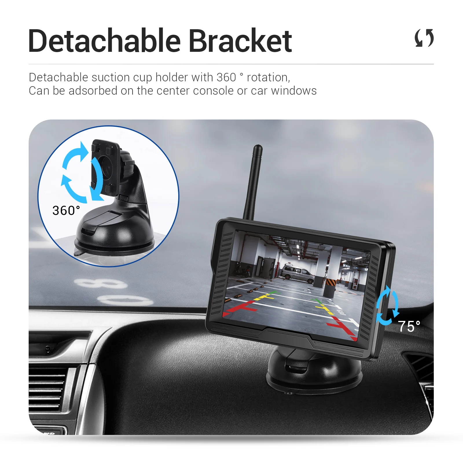 Podofo 4,3 Zoll Kabelloses Rückfahrkamerasystem HD 720P IPS-Monitor Digitale Kabellose Rückfahrkamera für Auto SUV LKW Wohnmobil IP69 Wasserdicht Nachtsicht mit Einstellbaren Einparkhilfelinien