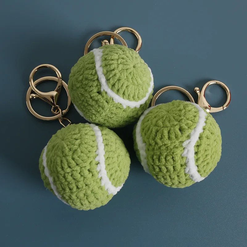 Creative Tennis Crochet Keychain Handmake Knit Mini Basketball Keyrings For Bag Pendant Fashion Car Keys Keychain Couple Gifts