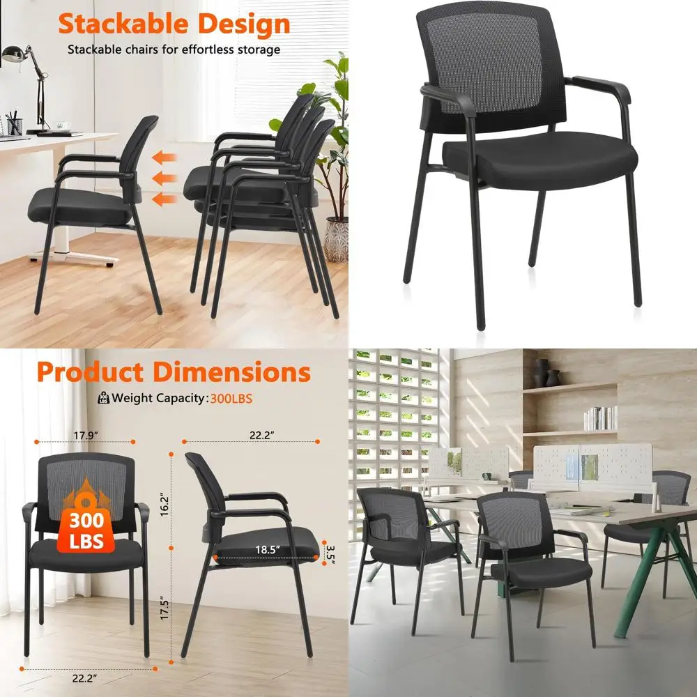 

Эргономичные штабелируемые сетчатые стулья с подлокотниками для залов ожидания, конференций и школ - черные