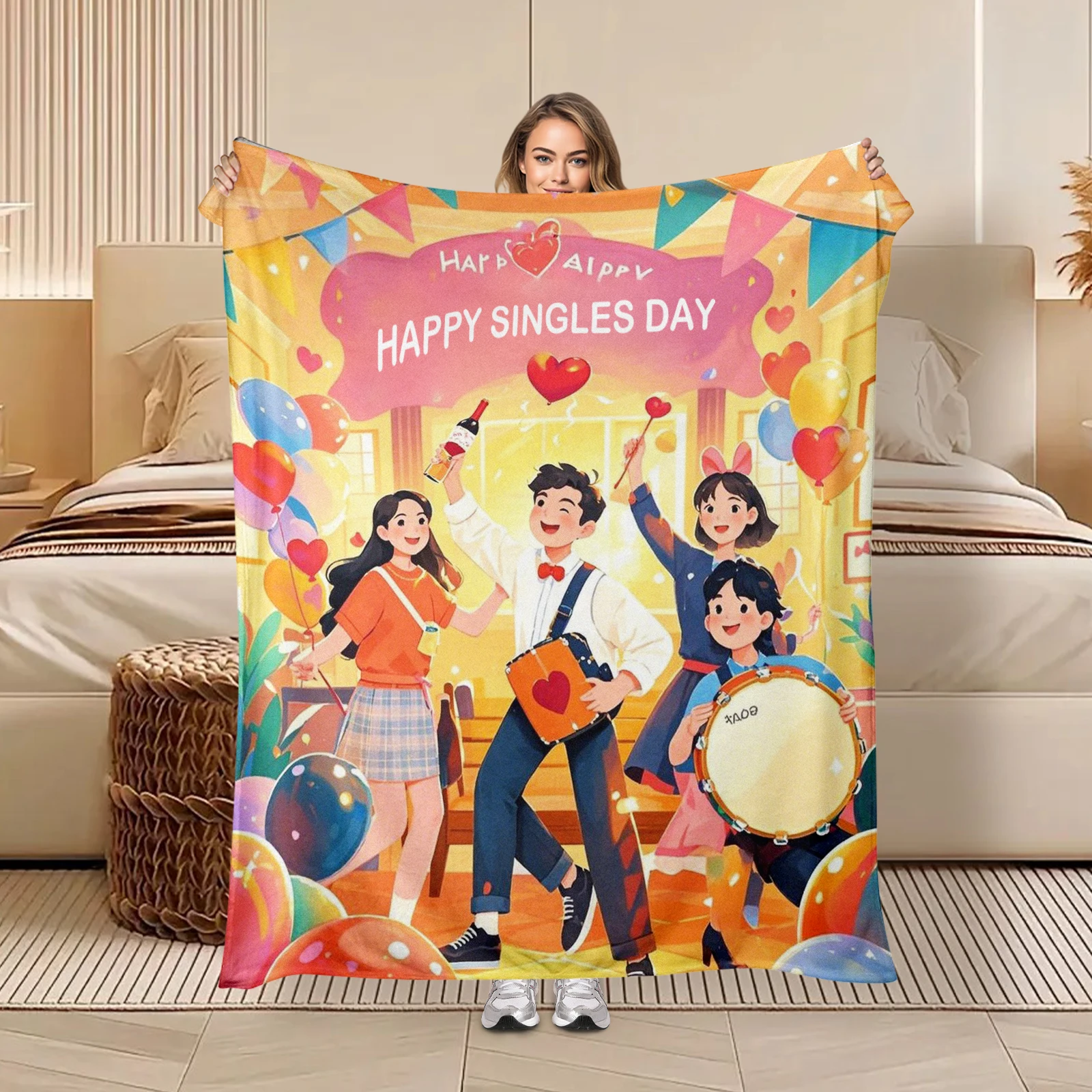 Carefully Selected Cartoon Characters Party Pattern Blanket As A Unique Singles Day Gift For Siblings And Friends