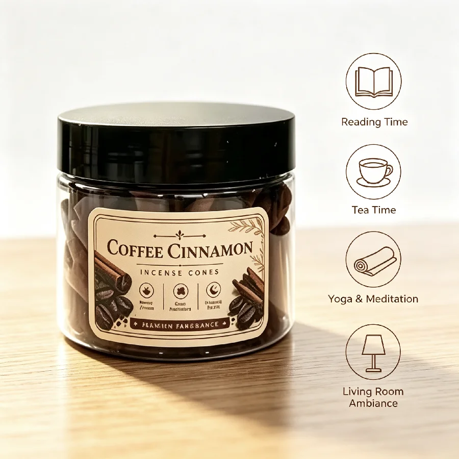 Conos de incienso con aroma natural a café y canela, ideales para decorar el hogar, el dormitorio o la sala de estar, y como regalo perfumado.