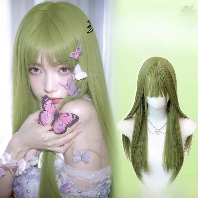 

Wig Female Long Hair Matcha Green Summer Thin Tu Shan Rong Rong White Lolita Wizard of Oz Full Headgear