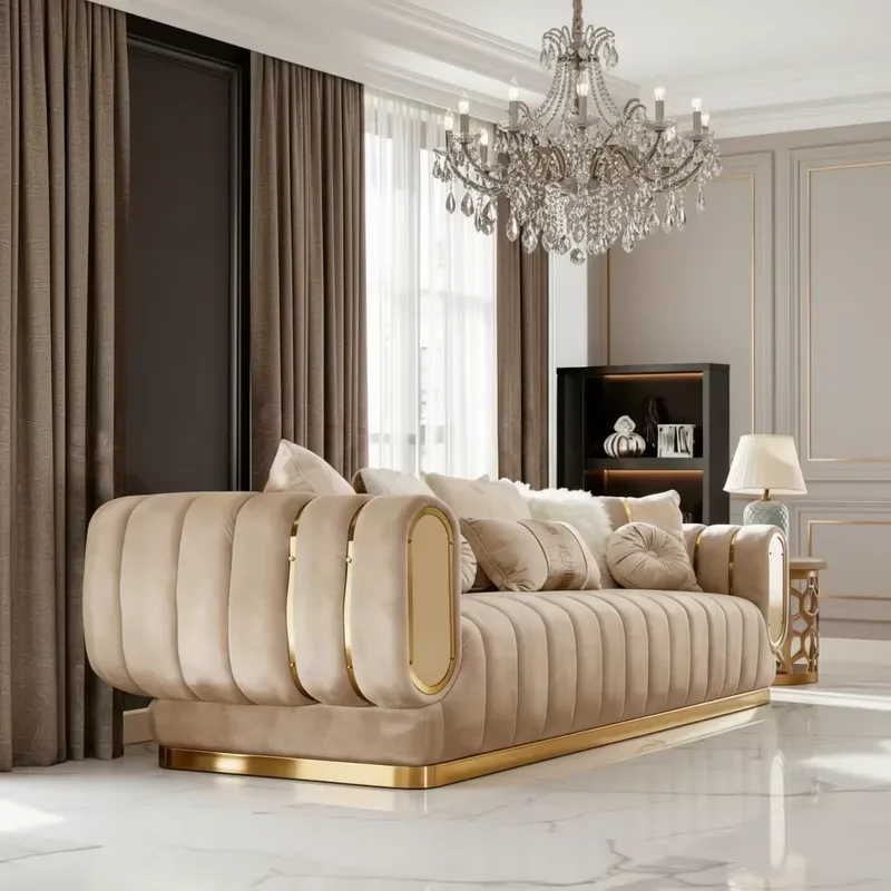 Chesterfield Sofa Set Velvet Tufted Couch Stainless Steel Living Room Sofas Section Couches for Home Hotel Furniture