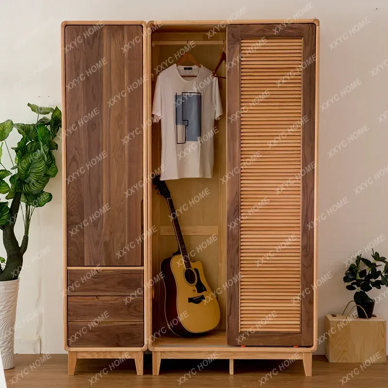Solid Wood Wardrobe Oak Sliding Door Simple Modern Shutter Door Opening Combination
