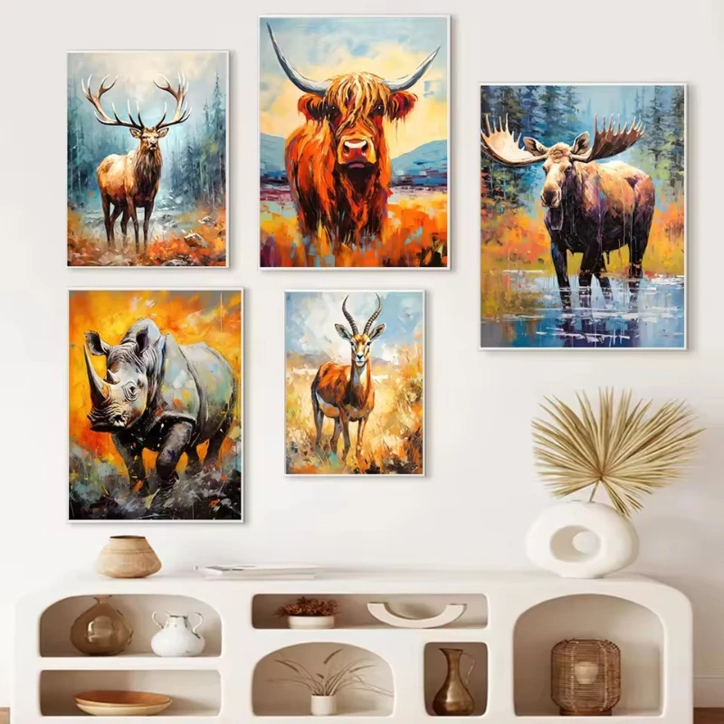 Classic Abstract Wildlife Shark Brown Bear Tiger Animal Portrait Art Poster Canvas Paintings Print Wall Art Picture Home Decor