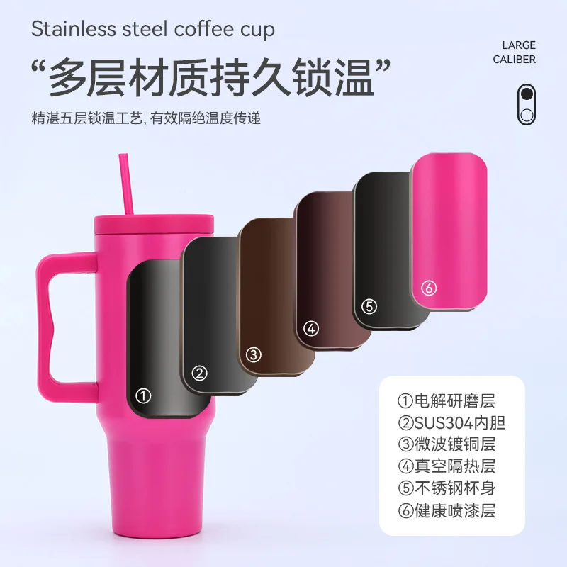 Third generation 40oz stainless steel ice cream cup outdoor portable car straw car cup double layer vacuum handle insulated cup