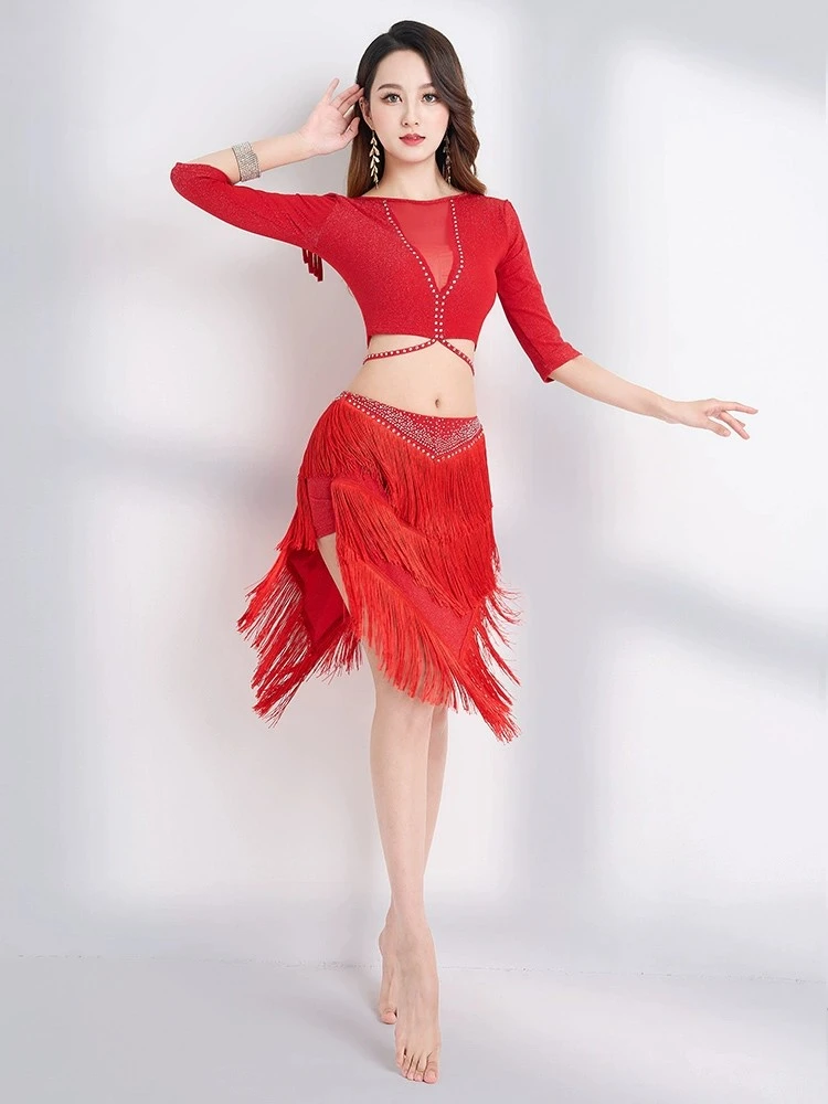 

New Sexy Hot drilling tassel dress high-end suit Oriental dance costume