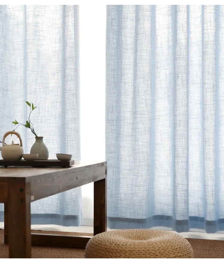 Modern sky blue curtains semi shading sheer curtains for bedroom balcony curtains custom size for living room door curtains