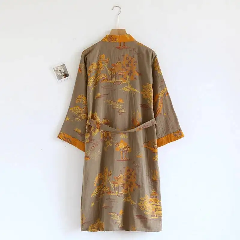 

Cotton-Colored Woven Jacquard Kimono Robes With Belt Loose Men's Long Sleeve Large Size Yukata Sweat-Steamed Clothes