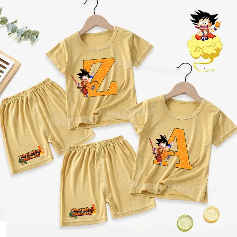 

Draa Gons детский пижамный комплект для мальчиков, милая летняя одежда для сна с буквенным принтом аниме A-Z, детская кавайная вечерние игры, футболка с короткими рукавами, шорты