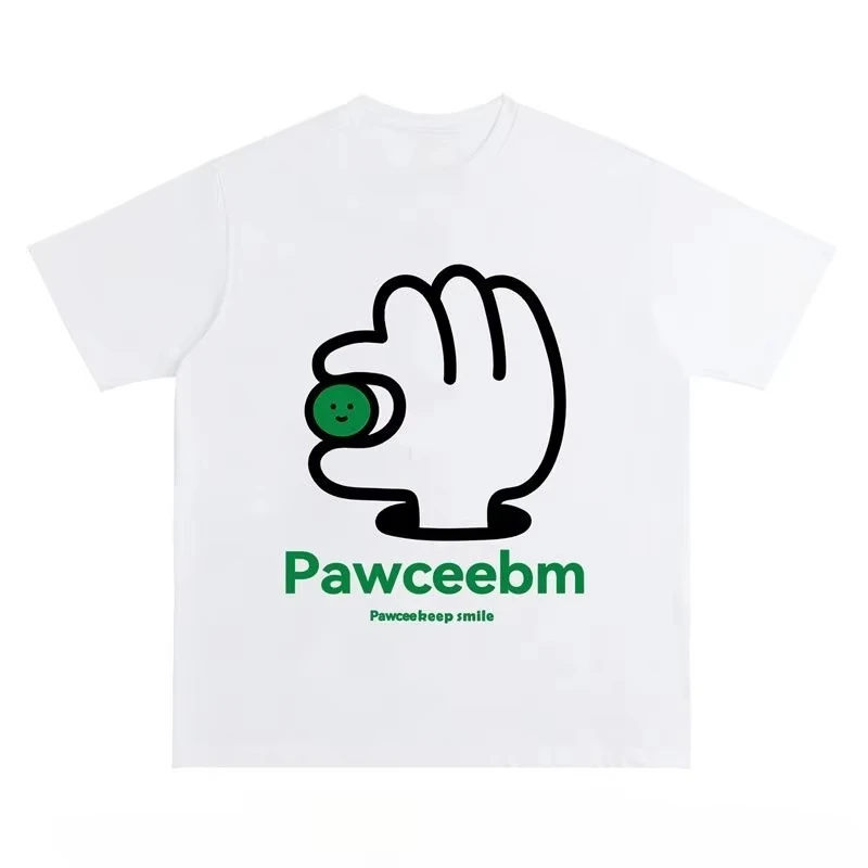 

2025: мужские и женские свободные и универсальные топы для влюбленных, футболка с короткими рукавами и надписью в американском стиле ретро в китайском стиле OK со смайликом и надписью