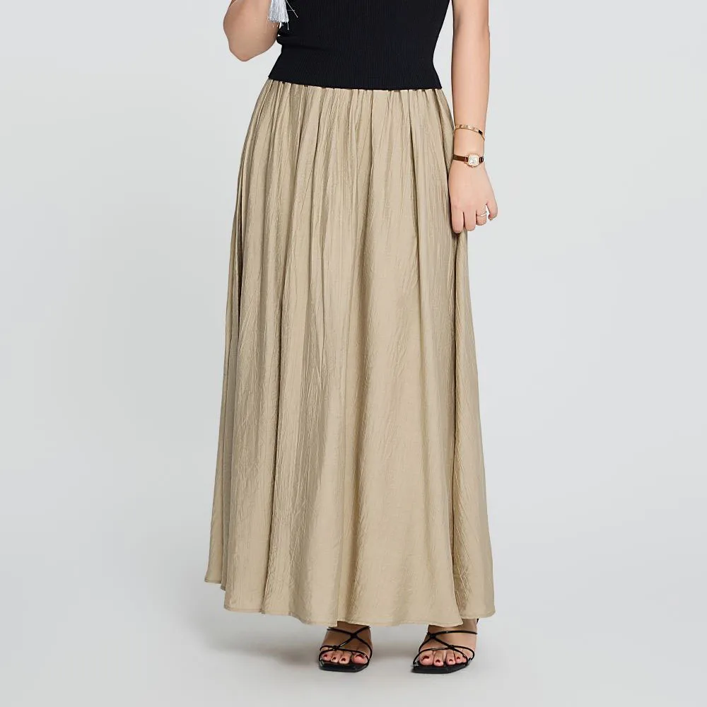 High Waist Cover Crotch Pleated Skirt for Women, French Fold Long Skirt, Good Quality, Plus Size, Spring, Summer, 2024