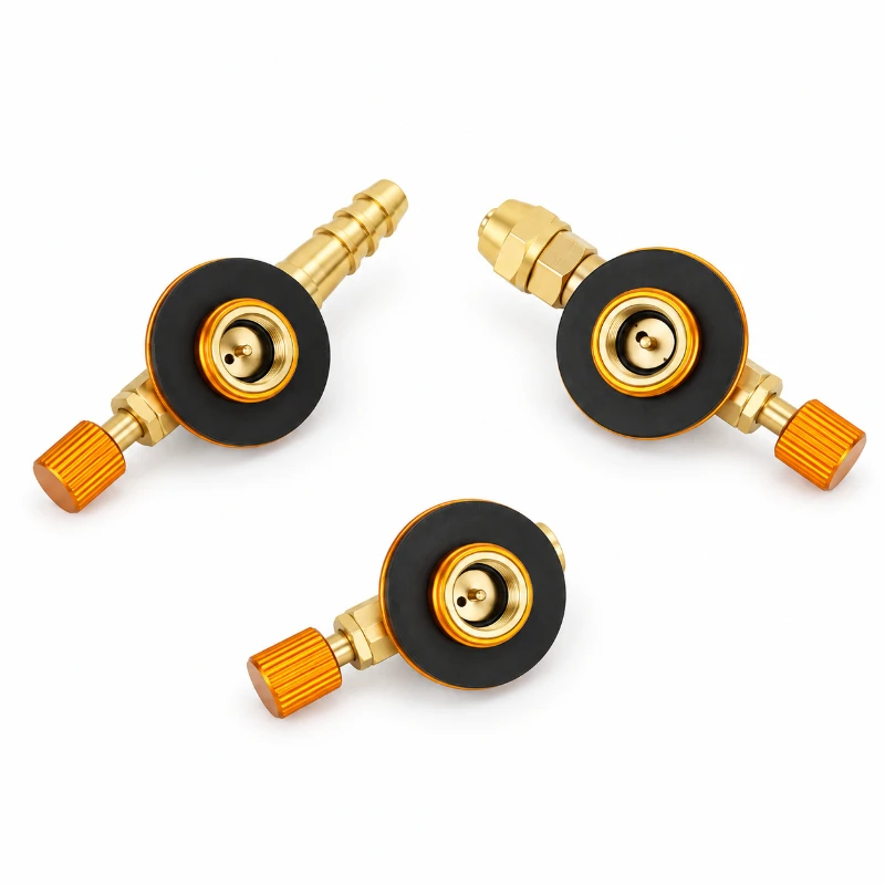 Camping Stove Gas Canister Adapter Valve Brass Tube Connector for Butane Propane Fuel Transfer Outdoor Cooking