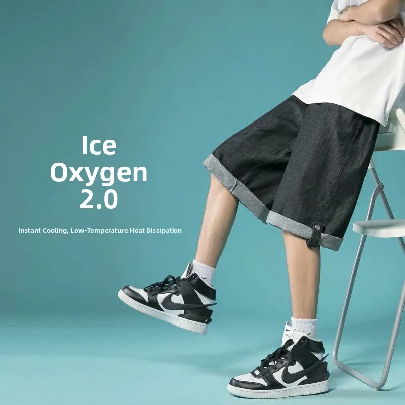 

Summer Loose Waed Vintage Men's Denim orts Straight Leg Wide Leg Five-Quarter Pants American High Street Trendy Brand Cool