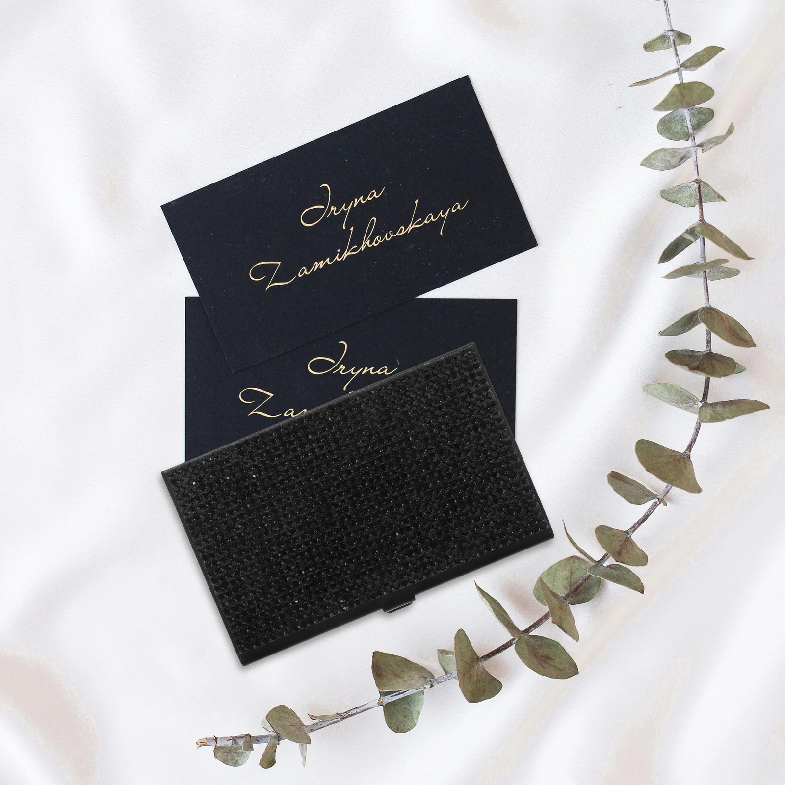 حامل بطاقات عمل أنيق من سبائك الألومنيوم مع حافظة بطاقات معدنية بأحجار الراين لجيب المحفظة، سعة تخزين كبيرة للبطاقات