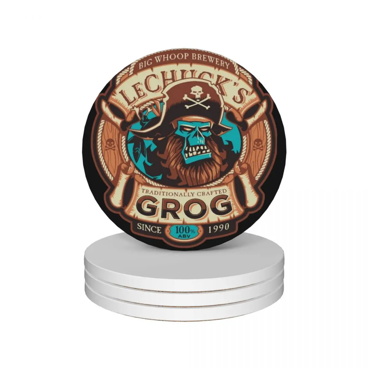 LeChuck's Grog - Craft Beer - Monkey Island - Vintage Video Game Gift Classic Ceramic Coasters (Set of 4) for table Coasters