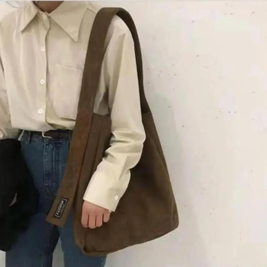 

1 Pcs New Corduroy Crossbody Bag For College Students, Large Capacity Versatile Single Shoulder Cloth Bag For Class