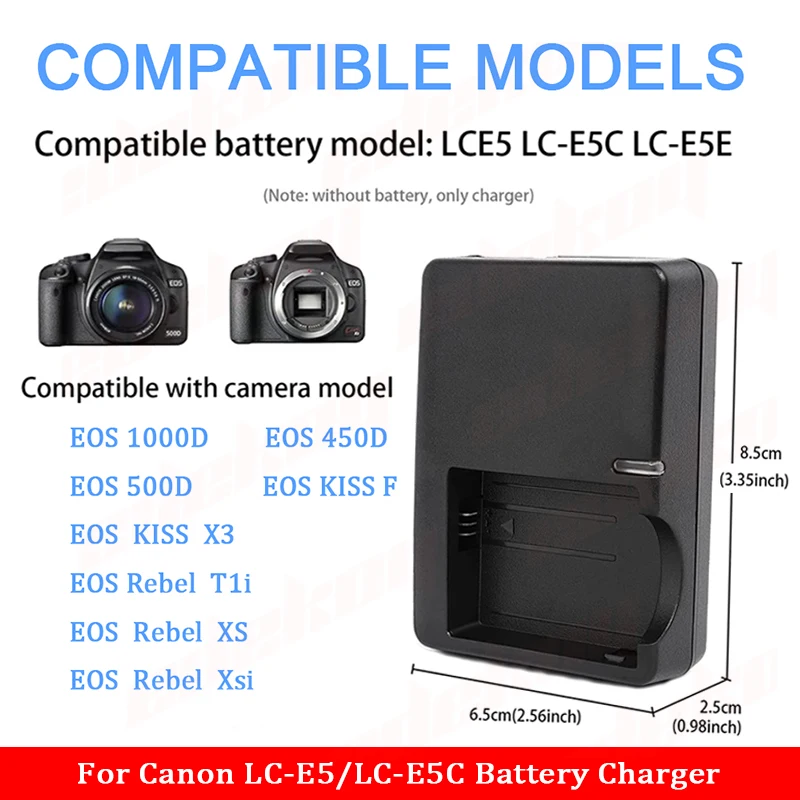 Nabíječka baterií LC-E5/LC-E5C pro fotoaparáty Canon LP-E5, EOS, Kiss, Kiss X2, Kiss X3, Rebel T1i, Rebel XS, Rebel Xsi, 450D, 500D, 1000D - náhled 5
