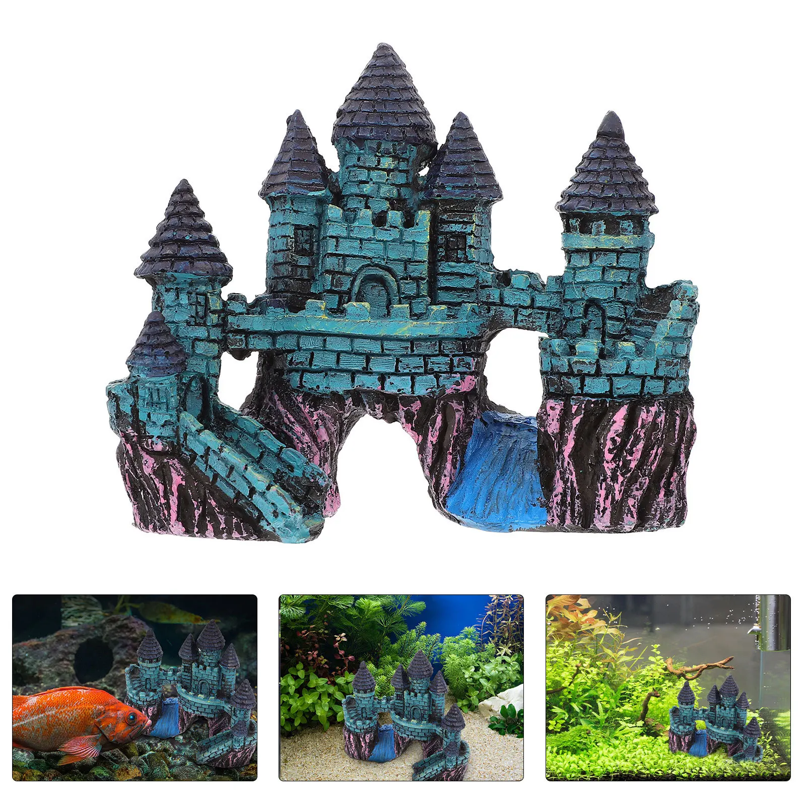 

1Pcs Aquarium Castle Ornament Resin Stable Flat Bottom Underwater Hideaway Fish Tank Landscape Decoration Aquarium Castle Decor
