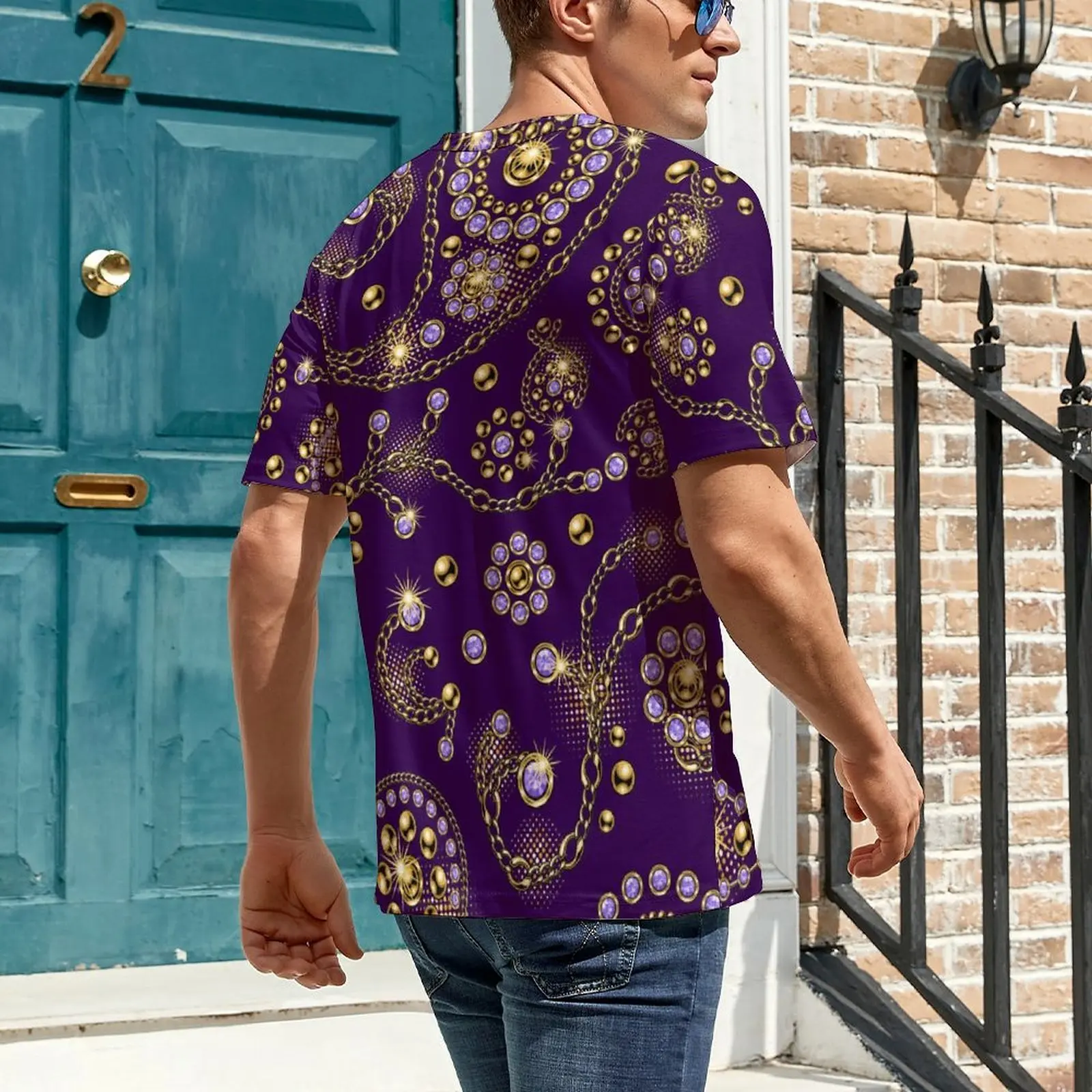 Men Gold Paisley T Shirt Swirl Chain Print Trending T Shirts Short Sleeve Graphic Tshirt Cheap Summer Casual Oversized Top Tees