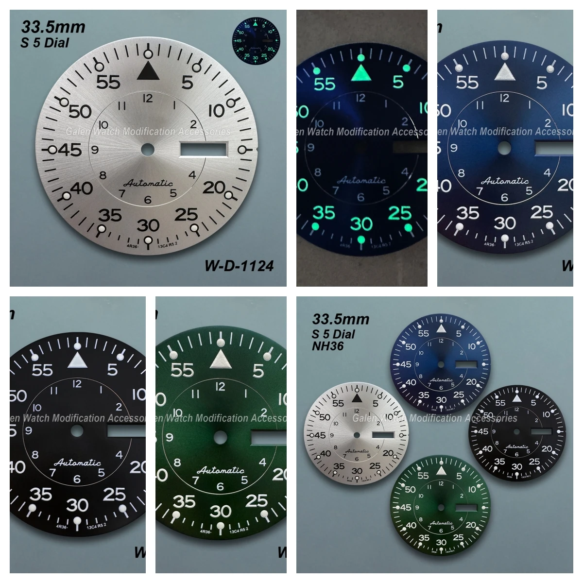 

33.5mm S 5 Logo New Sunray Dial Fit NH36/4R36 Movement Green Luminous High Quality Watch Modification Accessories