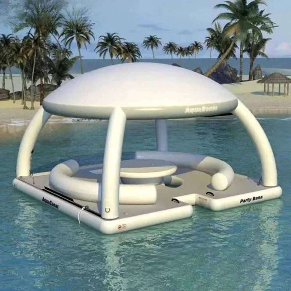 8-person Inflatable Water Bar Sunshade Tent Leisure Floating Platform Sofa Lounge Chairs Yacht Outing Floating Water Party