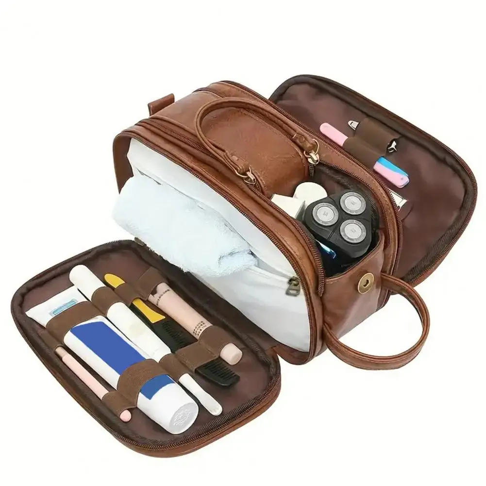 Travel Toiletry Bag Durable Zipper Toiletry Pouch Faux Leather Toiletry Bag Water-resistant Travel Shaving Pouch for Men