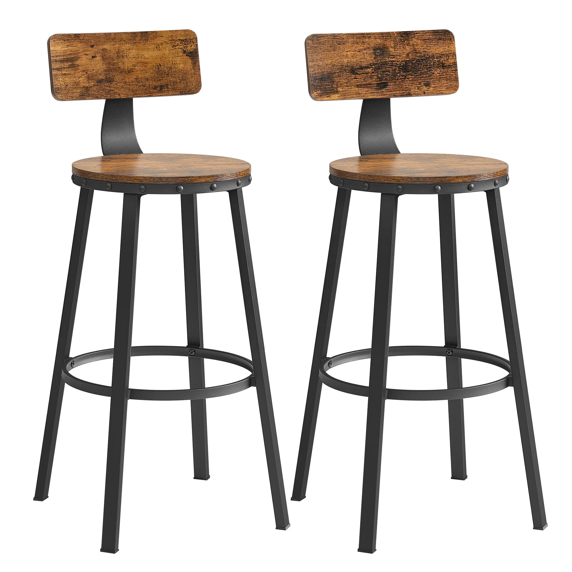 

Custom Wooden Bar Chair Set Industrial Restaurant Stool Bar Stool with Metal Legs and Foot Stool