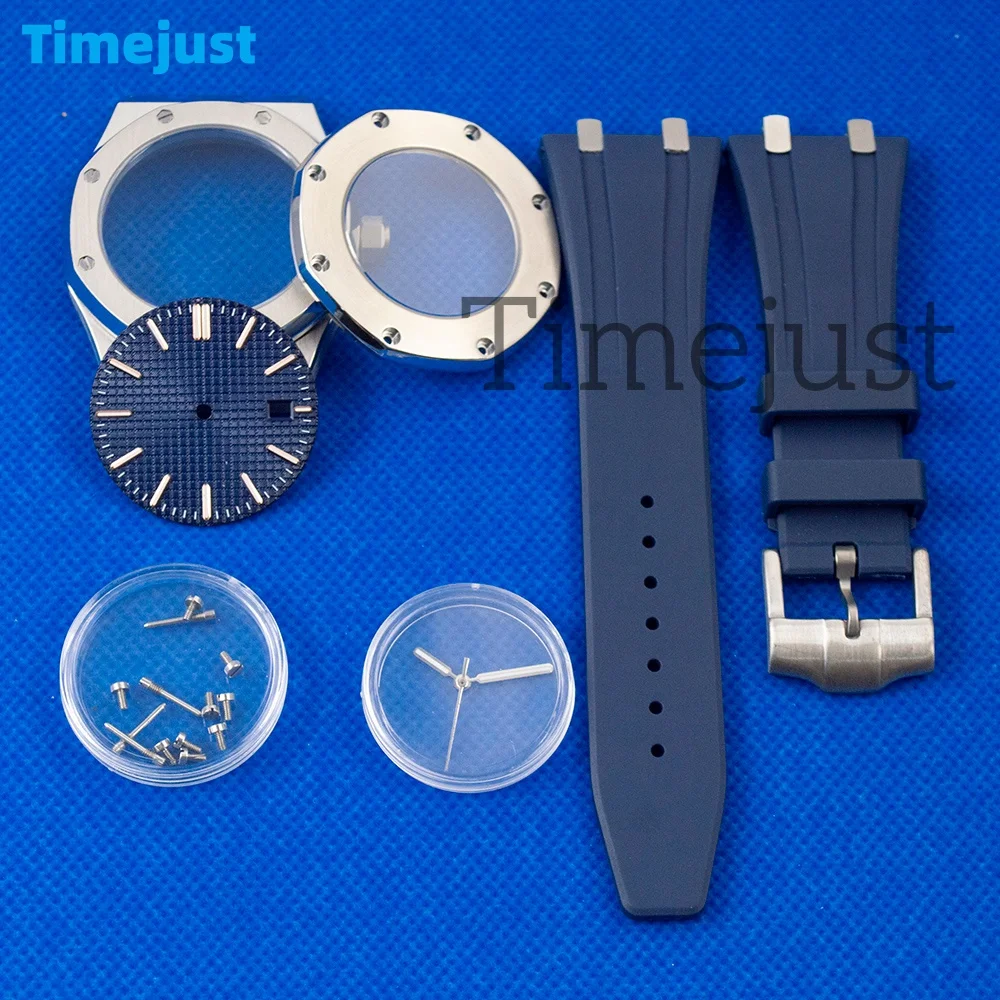 42mm Watch Case Rubber Strap Stainless Steel Octagon Case Sapphire Glass 10ATM Waterproof for NH35 NH36 Movement Royal Case