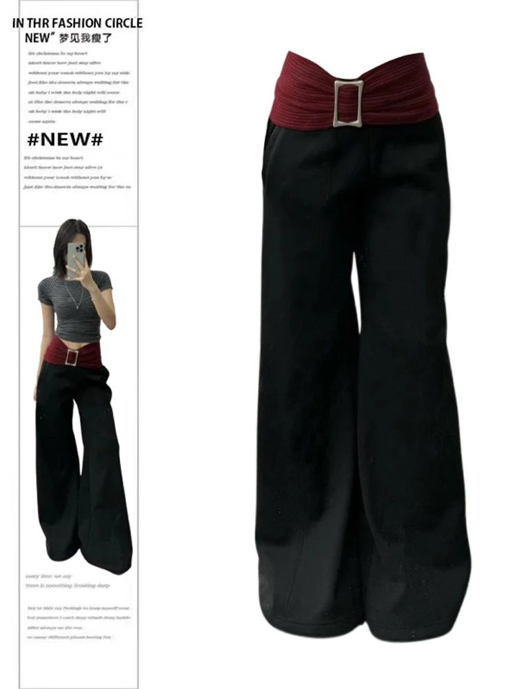 Spring Women Idol Low Rise Long Trousers Gyaru Flare Pants Y2K Japanese Harajuku Dark Academia Baggy Bell-Bottom Grunge Kpop Abi