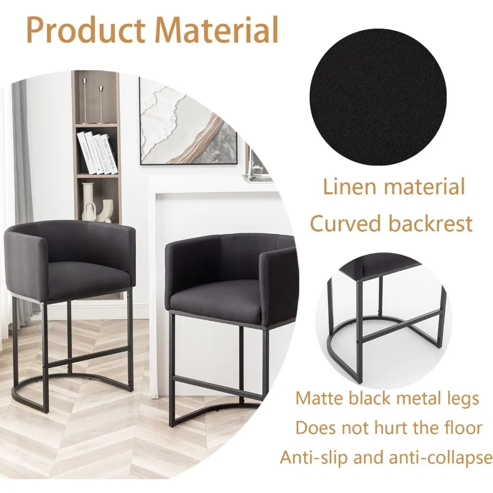 مجموعة من 4 مقاعد بار منجدة حديثة مع مسند ظهر وكراسي برميل بإطار معدني لطاولة المطبخ