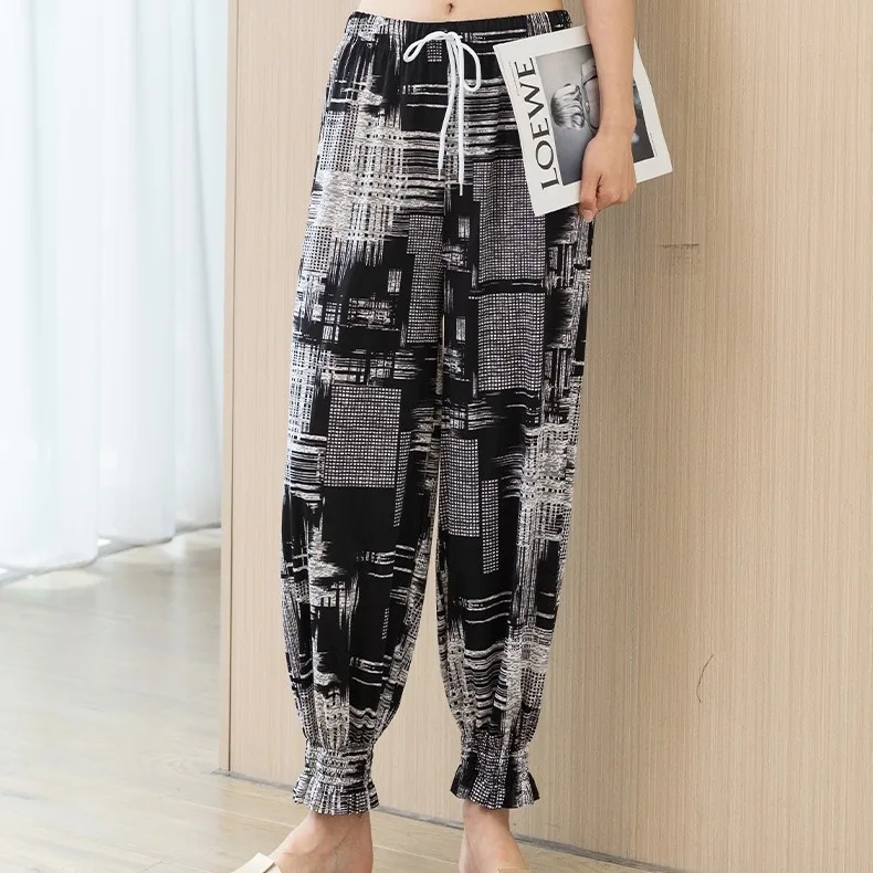 Ice Silk Anti-mosquito Pants Women 2026summer New Thin High-waisted Trousers Beam Leg Pants Bloomers Letters Casual Pants Ladies
