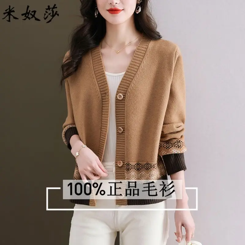 Весенне-осенний новый свитер, кардиган, универсальная женская куртка, вязаный свитер с цветными блоками, топ