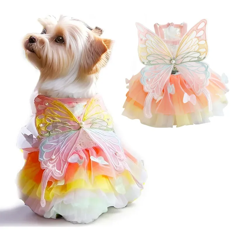 

Luxury Dog Princess Formal Dress For Small Dogs Girl,Butterflies Lolita Sweet Pet Clothes Wedding Birthday Party Puppy Dresses,C