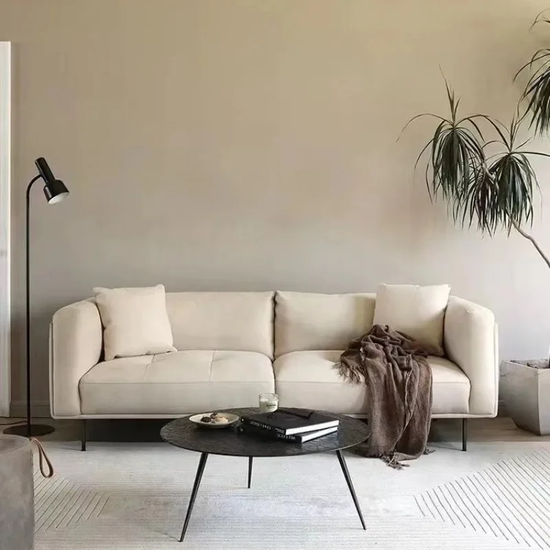 small apartment living room Italian minimalist straight row double seat combination fabric sofa module solid wood curved