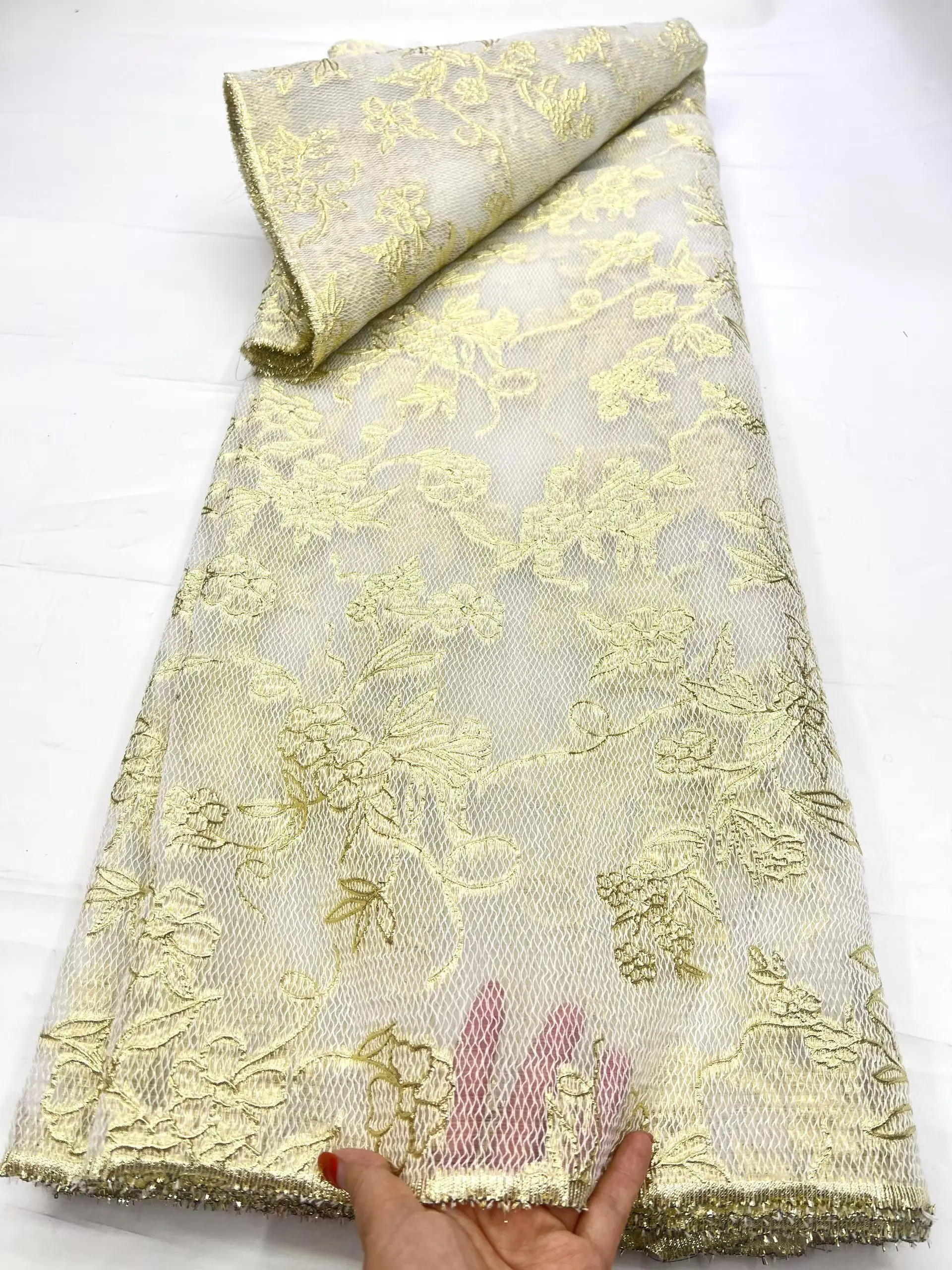 

New Style Organza African Brocade Lace Fabric 2026 High Quality French Jacquard Damask Lace Fabric For Party Dress Sew KHD26146