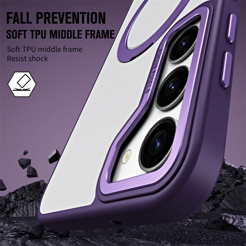 

Phone Case for Samsung S25 Ultra S24 Plus S23 Transparent Protective Case Magnetic MagSafe Bracket Shock Proof Cover