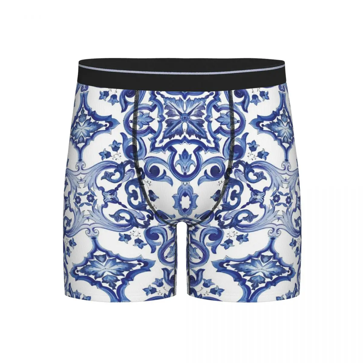 

Long Boxer Underpants Shorts Blue Ornate Floral Mediterranean Sicilian Tile Panties Male Ventilate Underwear for Homme Man Gifts
