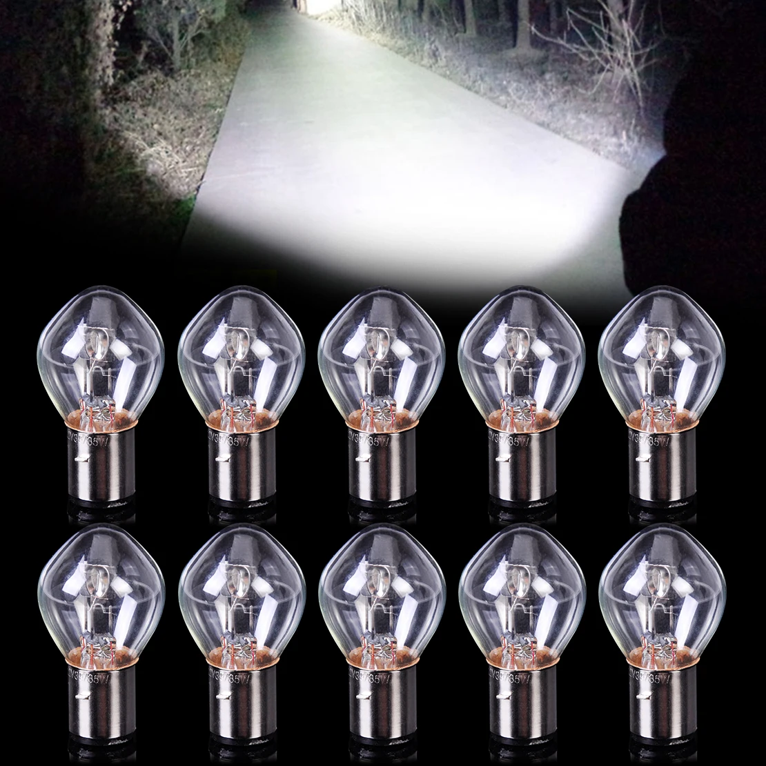 10 Stück Motorrad-Kopflicht-Scheinwerferlampe, 12 V, 35 W, B35 BA20D, passend für chinesische GY6 ATV, Moped, Roller