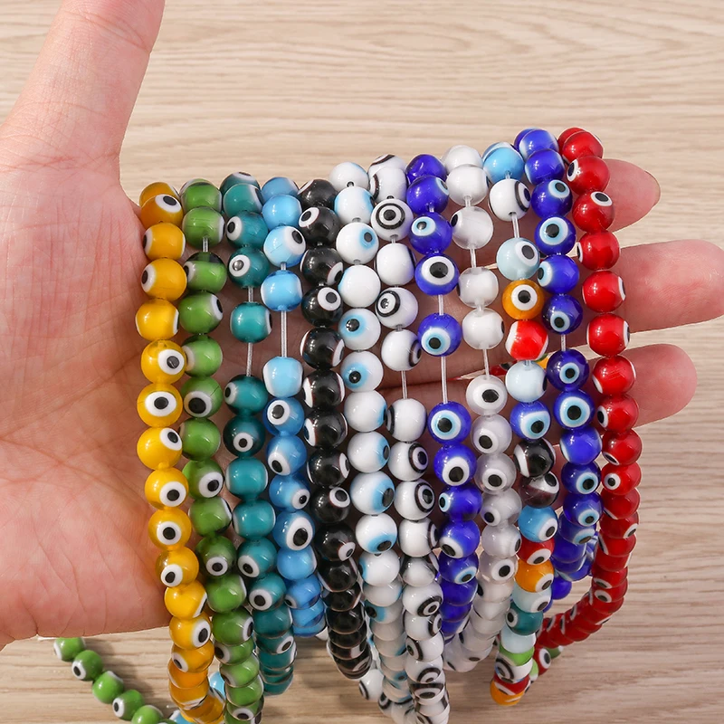 Tusember 8mm glasierte Glasperlen, bunte runde böse Augen Perlen, lose Spacer-Perlen für DIY-Schmuck, Armbänder, Halsketten, Accessoires – Detail 5