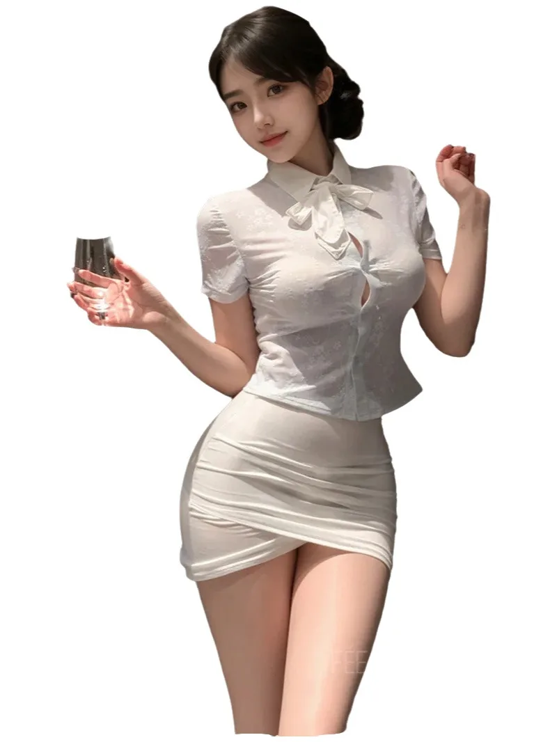 

out of stock Style Transparent Workplace OL Set Sexy Hip Hugging Mini Two Piece Skirt Uniform Sexy Thin Mesh Sheer Women 7JUK
