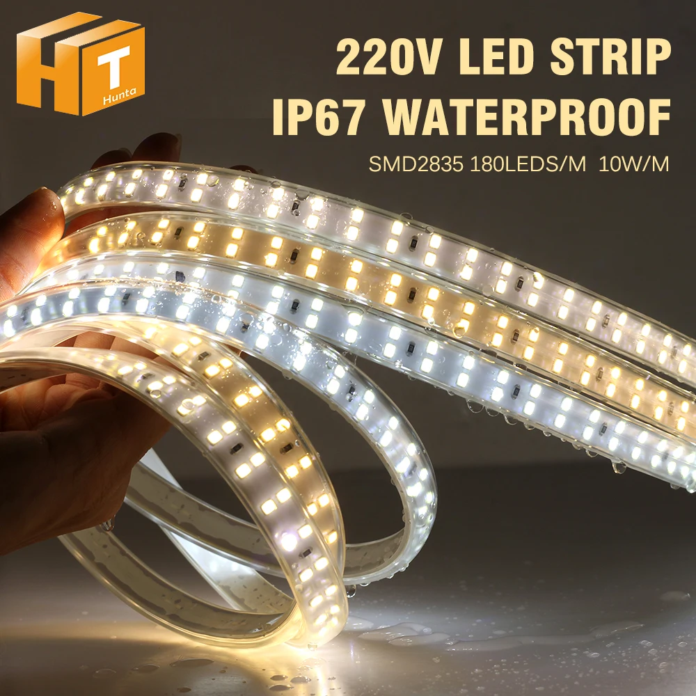 Tira de LED de 220 V, 2835 de alta seguridad, alto brillo, 120 ledes/m, luz LED Flexible, tira de luz LED impermeable para exteriores.