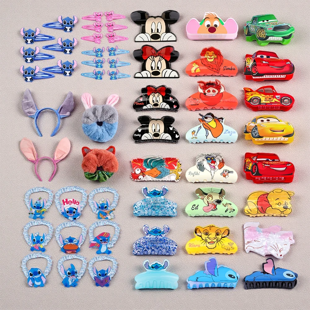 

Collection of Disney cartoon-themed hair accessories, including various styles of hairpins, hair hoops and hair loops