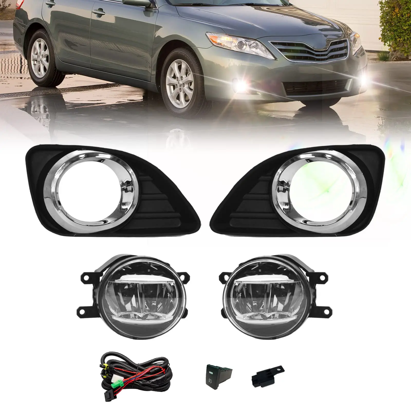 Front Bumper Driving Fog Lamps Clear Lens LED Fog Lights for 2010 2011 Toyota Camry