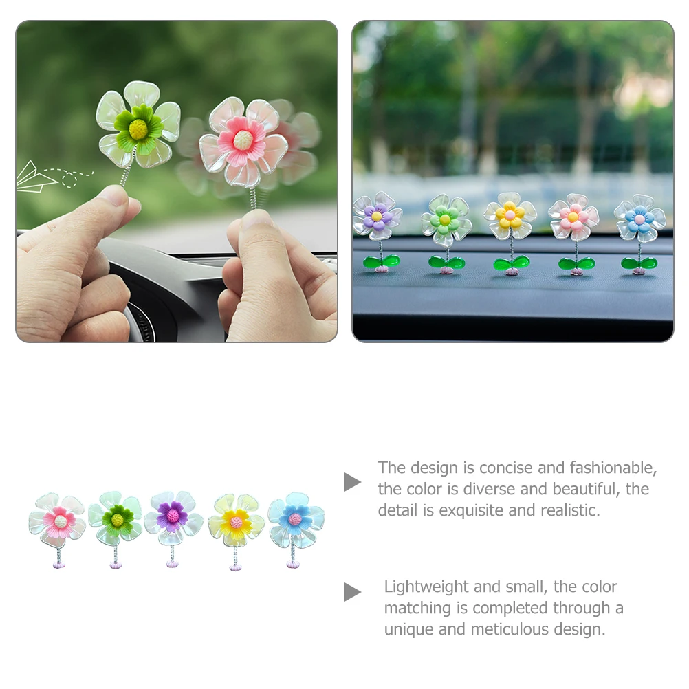 

5pcs Simulated Flower Car Decor Dashboard Shaking Head Mini Flowers Spring Resin Decoration Reusable Small Flower for Home